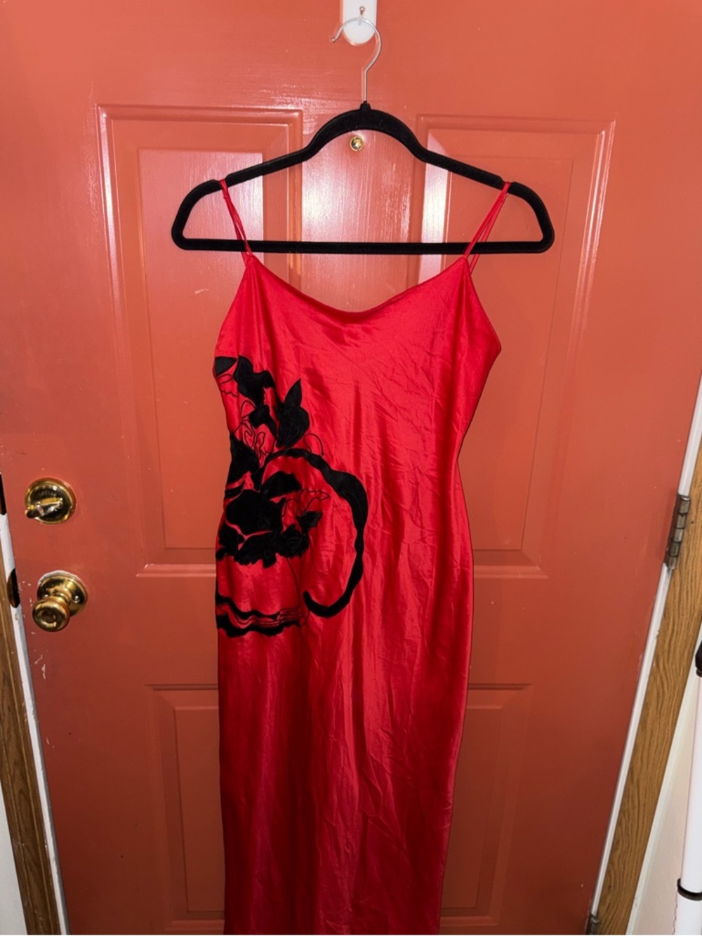 Natori Red Satin‎ Slip Dress with Pink Nail Accent